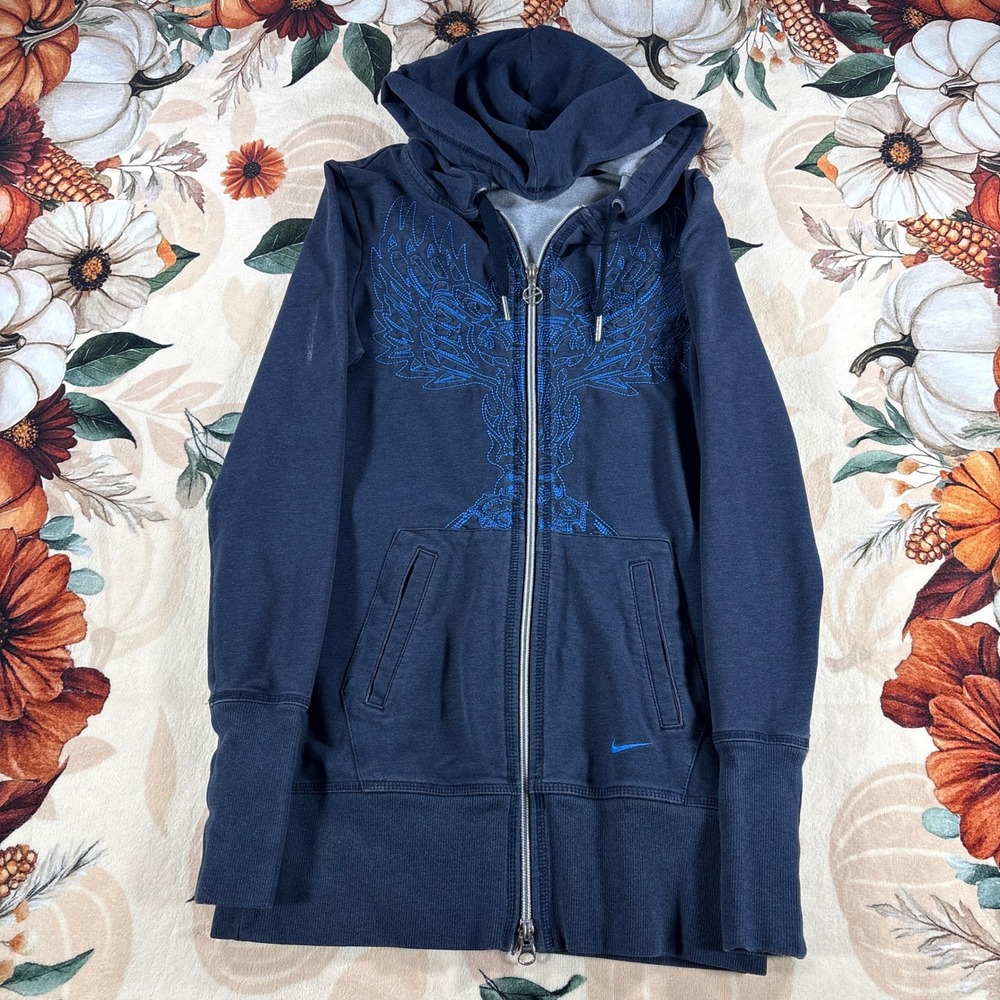 Vintage Nike Hoodie Womens Navy Blue Team Full Zip NikeFIT Dry Y2K Stitched XS